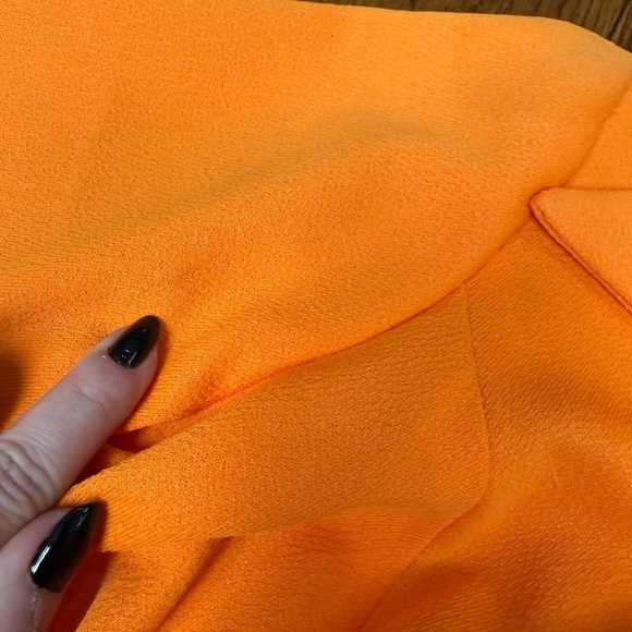 70s Bright Orange Quintess Polyester Dagger Collar Dress with Belt, Deadstock - Picture 10 of 11